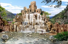 假山水系跌水景观效果图方案