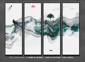 抽象山水四联画 大型四联山水画