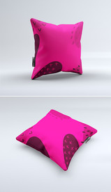 高档品红花色印花图案手绘抱枕