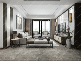 新中式客餐厅集成墙面模型效果图