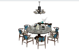 新中式餐桌SU模型