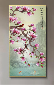 原创玄关玉兰花鸟雅诗兰香装饰画