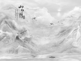 灰色山水情背景通道不分色不分层