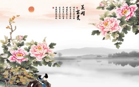 牡丹中式背景墙