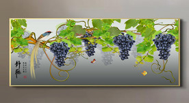 原创无框画喜鹊葡萄静观装饰画