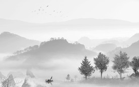 新中式灰色山水壁画 TIF分层