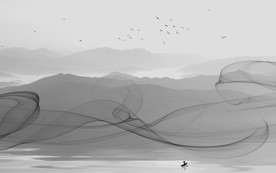 国画 灰色山水壁画 TIF分层