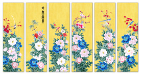 牡丹 六条屏