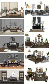 中式沙发组合模型