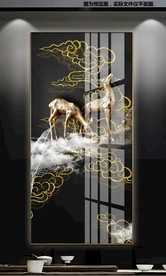 祥云麋鹿现代玄关装饰画