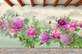 原创牡丹客厅背景墙装饰画