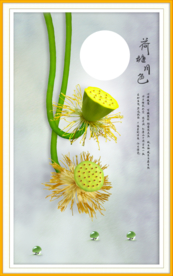 荷塘月色中式荷花无框画装饰画