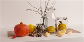 桔子玻璃瓶石榴干枝