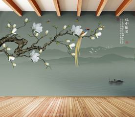 原创玉兰喜鹊雅啥兰香背景墙