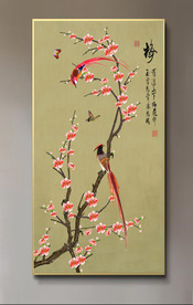 原创玄关梅花喜鹊花开富贵装饰画