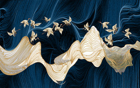 轻奢抽象线条山峰飞鸟背景墙壁画