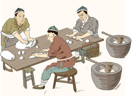 古人做包子插画