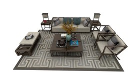 禅意沙发组合模型