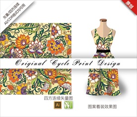 矢量荷花四方连续图案