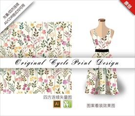 矢量桃花四方连续图案