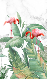 手绘热带植物火烈鸟背景墙玄关画