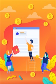 橙色矢量引导页扁平插画赚取金币