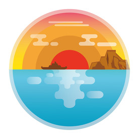 半壁见海日插画