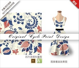 矢量手绘石榴花四方连续