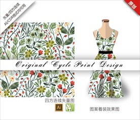 矢量手绘桂花四方连续