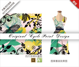 矢量花梗剪影四方连续