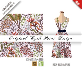 矢量手绘桂花四方连续