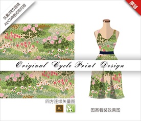 矢量花丛小碎花四方连续