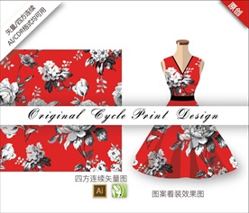 矢量淡雅牡丹四方连续