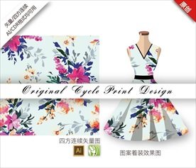 矢量手绘杜鹃花四方连续