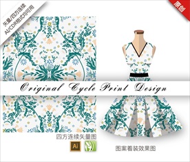 矢量花草宫廷四方连续