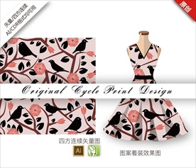 简约麻雀梅花四方连续