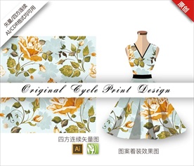 矢量手绘月季四方连续