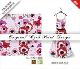 矢量艳丽金花茶四方连续