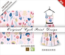 矢量森林蘑菇四方连续