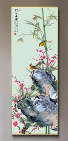 原创玄关竹子花鸟梅花竹报平安