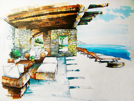 海边度假休息区手绘图