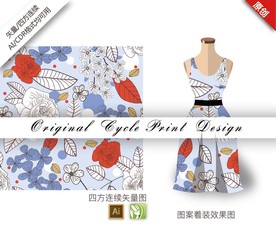 矢量线描月季四方连续