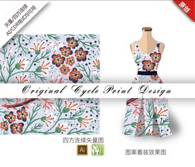 矢量梅花金银花四方连续