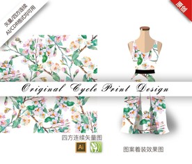 矢量手绘桃花四方连续