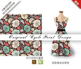 矢量中国风金花茶四方连续