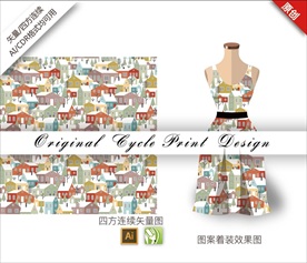 矢量房屋插画四方连续