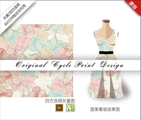 矢量唯美桃花合四方连续