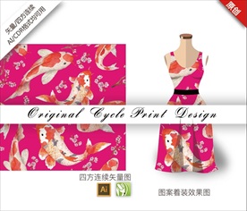 矢量中国风鲤鱼合四方连续