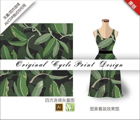 矢量树叶树枝四方连续