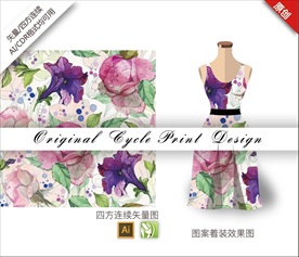 矢量紫萼凤仙花四方连续